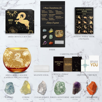 Aries Zodiac Crystals & Candle Holder Gift Set